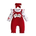 thumbnail image 1 of Mrzhqd Toddler Girls Romper Size 9-12 Months Set Cute Cartoon Print Long Sleeve Suspenders Baby Outfit With Headband Fall Winter Clothes Long Sleeve Crew Neck Cute Print Kids Jumpsuit Red, 1 of 7