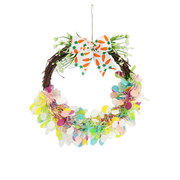 Mrzvby Easter Wreath Decoration,Easter Wreath Decorated with Colorful Eggs Bunnies and Ribbons A Spring Party Decoration and Door Hanging Suitable for Easter Decorations