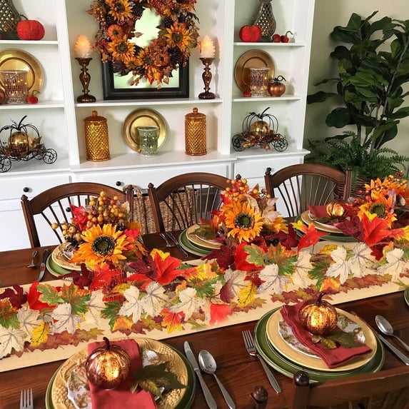 Mrzvby Fall Decoration and Home Decor,Halloween Thanksgiving Decorations Artificial Leaf Garland Rattan Hanging Fall Maple Leaf Garland Indoor Home Halloween Christmas Party Wall Mantel Decoration