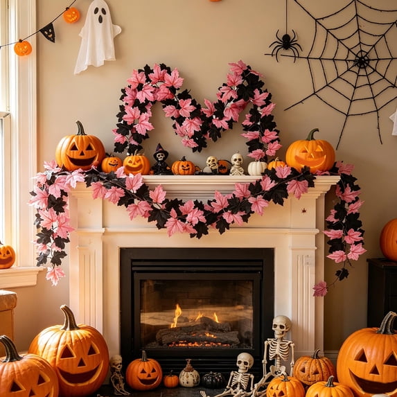 Mrzvby Fall Decoration and Home Decor,Artificial Rattan Home Window Decoration Layout Simulation Maple Leaf Rattan