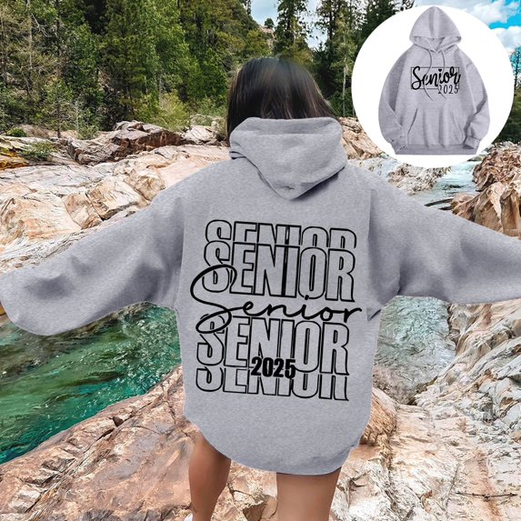 Ms 2025 Graduation Season Style Letters Senior Mom Printed Hooded Sweater Plain Pullover for Women Long Sleeve Top Hoodie Women Full Zip Long Sleeve Women Sweatshirts And Hoodies Medium Sweatshirt