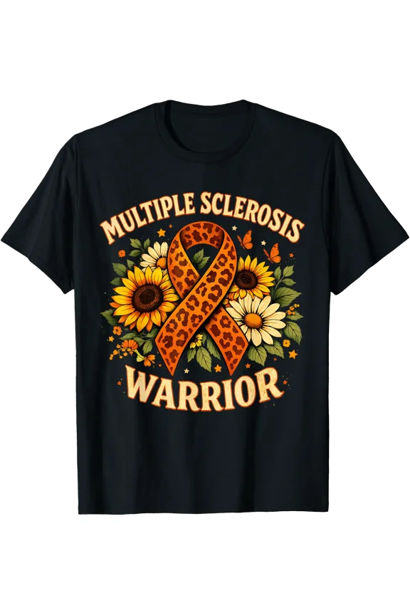 Ms Awareness Sunflower Leopard Ribbon Multiple Sclerosis T-Shirt, Unisex T-Shirt