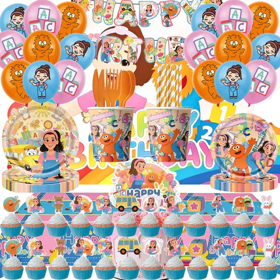 150pcs Ms Birthday Party Rachel Supplies Party Tableware Paper Plates Decoration Cake Topper Decor Tableware Banner Backdrop