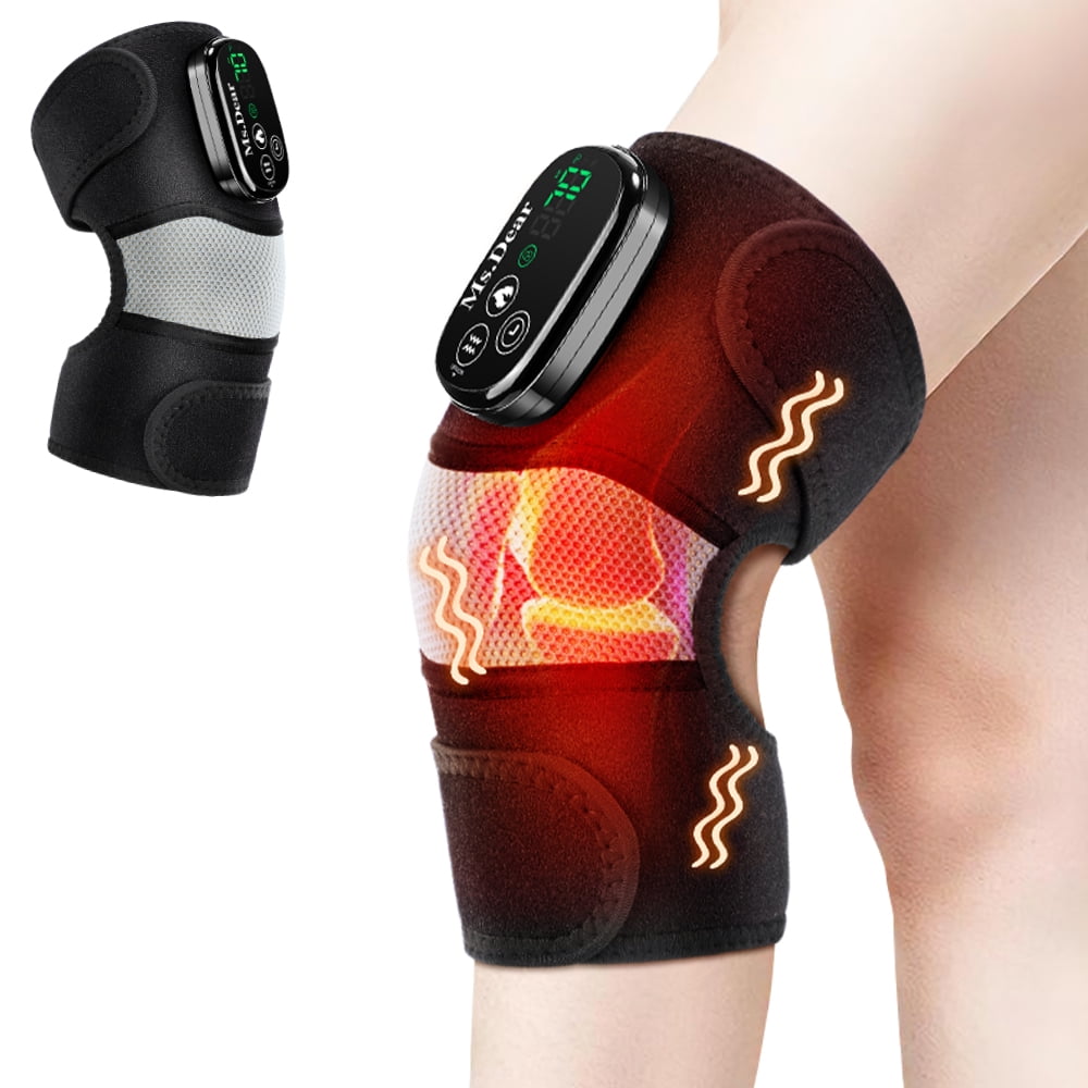 Ms.Dear Heated Knee Massager with Vibration,Cordless Knee Heating Pad with 6 Timer 5000mAh Battery,Rechargeable Heated Knee Brace Support Wrap for Elbow Shoulder Knee Relaxation,Black-White 1PC