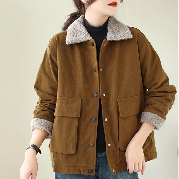 Ms Insulated Velvet Loose Double Sided Winter Coat Long Sleeve Cap Jacket