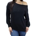 thumbnail image 1 of Ms Lovely Ultra Soft Women's Off Shoulder Boatneck Pullover Sweatshirt - Black X-Large, 1 of 2