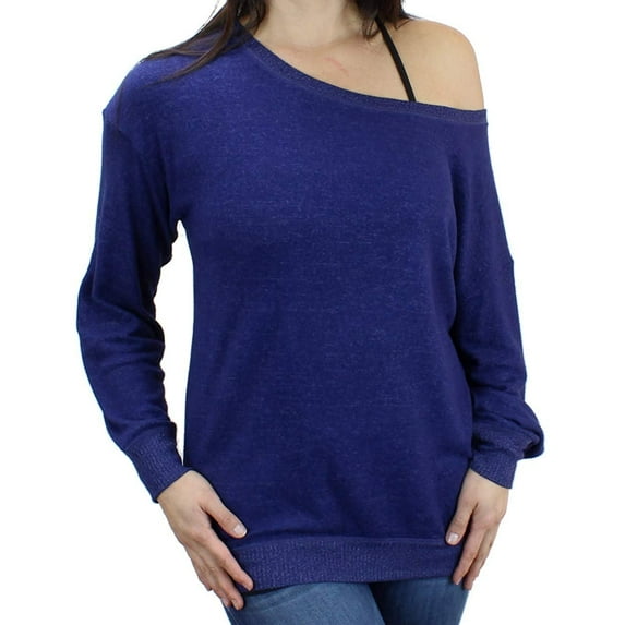 Ms Lovely Ultra Soft Women's Off Shoulder Boatneck Pullover Sweatshirt - Dark Blue Large
