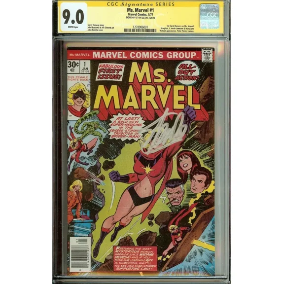 Ms. Marvel #1 (Marvel Comics, 1977) CGC Signature Series 9.0 Signed by Stan Lee