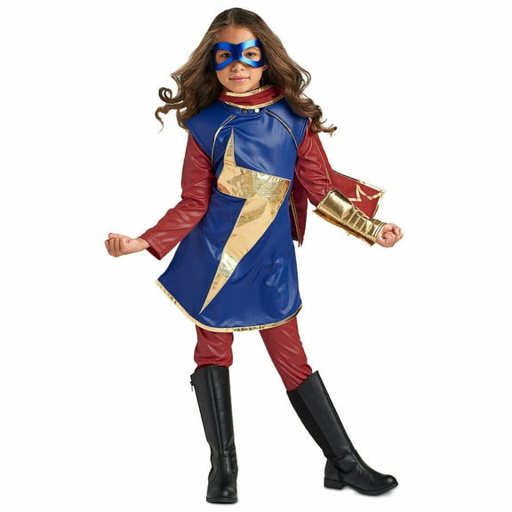 Disney Ms Marvel Costume with Metallic Gold Emblem (Girls), Size 13