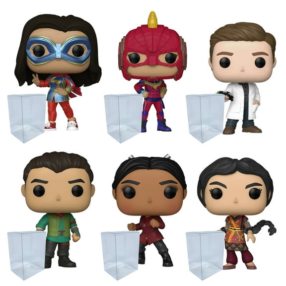 Ms. Marvel Set of 6 Funko Pop Set of 6 with Protector Bundle - Includes Ms.Marvel, Kamala Khan, Bruno, Red Dagger, Najma and Aisha Vinyl Figures with Blue Salamander Emporium Plastic Protector Cases
