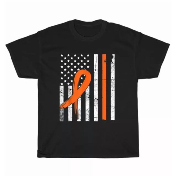Ms Multiple Sclerosis Awareness Orange Ribbon Warrior American Us Flag T-Shirt