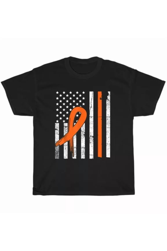 Ms Multiple Sclerosis Awareness Orange Ribbon Warrior American Us Flag T-Shirt