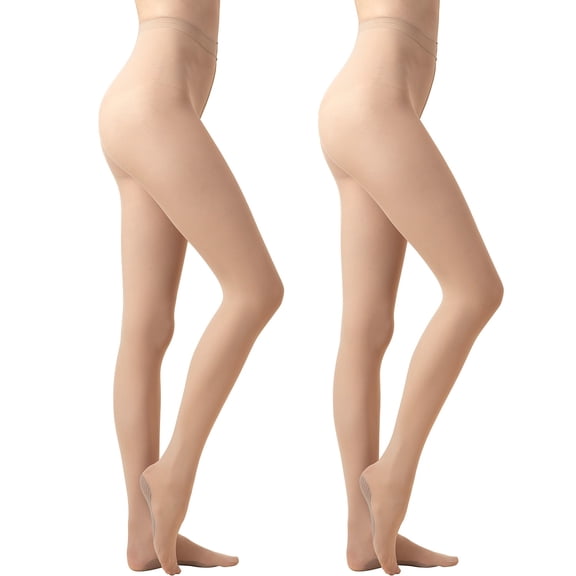 Ms. Myland 2 Pairs Women's Nude Pantyhose 80D Semi-Opaque Soft Velvet High Waist Control Top