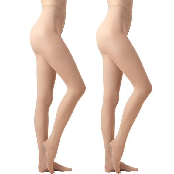 Ms. Myland 2 Pairs Women's Nude Pantyhose 80D Semi-Opaque Soft Velvet High Waist Control Top