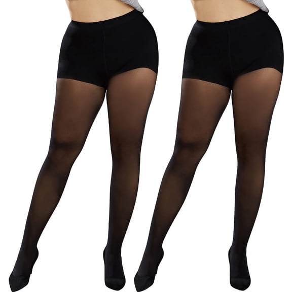 Ms.Myland Women's Plus Size Sheer Pantyhose 50 Denier Comfort Nylons Tight Black 2 Pairs