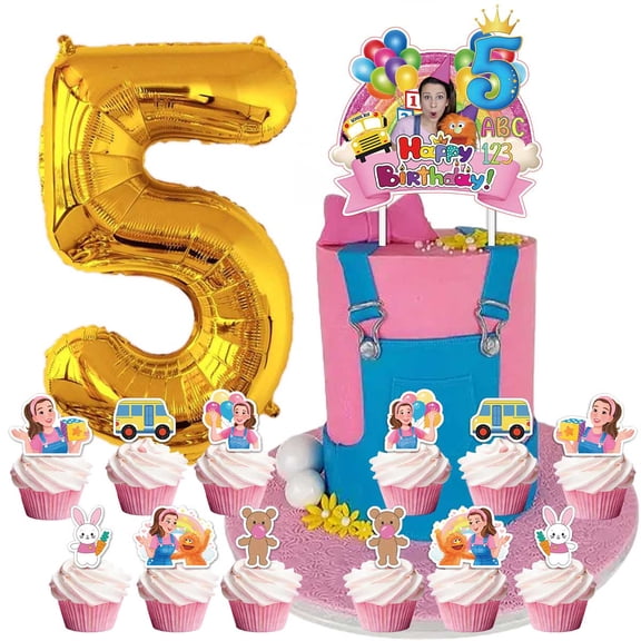 Ms Rachel 5th Party Supplies Decoration Cake Topper Cupcake Big Number Balloon Set Birthday Decor Kit