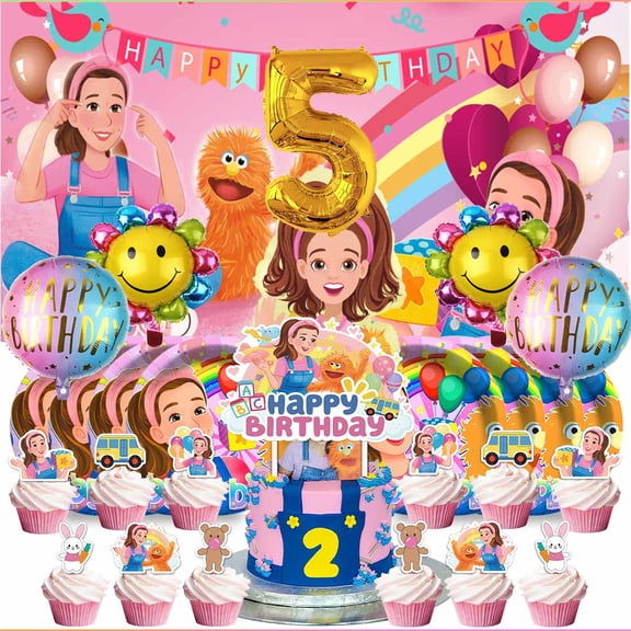 Ms Rachel 5th Tableware Balloons Cake Toppers Backdrop Banner Supplies Party Decor Plates Decorations