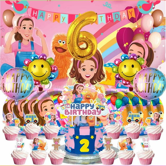 Ms Rachel 6th Tableware Balloons Cake Toppers Backdrop Banner Supplies Party Decor Plates Decorations