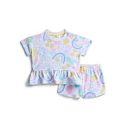 Ms. Rachel Baby Girls' Allover Print Short Sleeve Tee and Matching Shorts Set, 2-Piece, 0/2M-6/9M