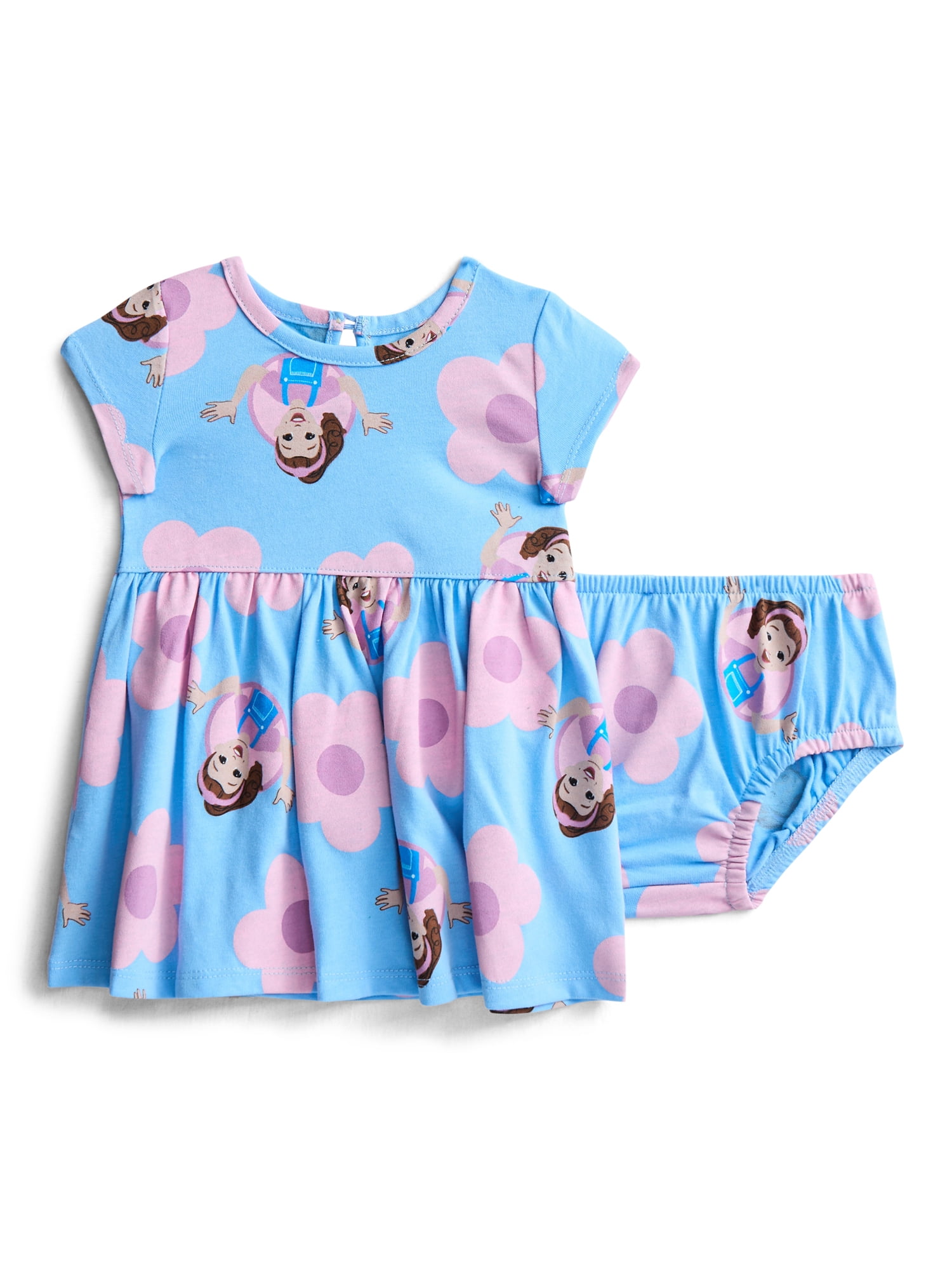 Ms. Rachel Baby Girl Short Sleeve Printed Dress and Diaper Cover Set, 2-Piece, Sizes 0/3M-6/9M