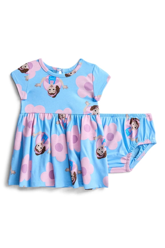 Ms. Rachel Baby Girl Short Sleeve Printed Dress and Diaper Cover Set, 2-Piece, Sizes 0/3M-6/9M