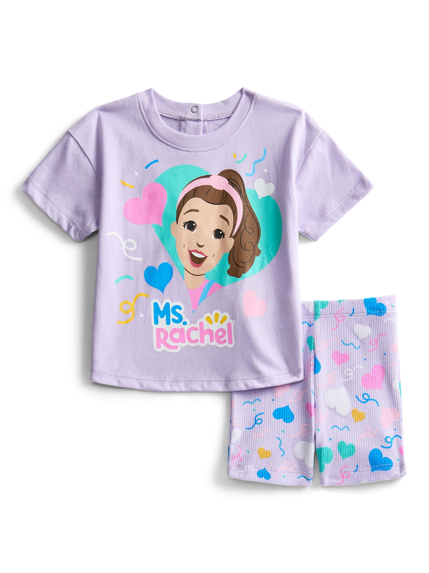 Ms. Rachel Baby Girls Graphic Tee and Bike Shorts Set, 2 Piece, Sizes 0/3M-24M