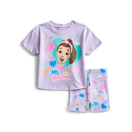 Minnie Mouse Ms. Rachel Baby Girls Graphic Tee and Bike Shorts Set, 2 Piece, Sizes 0/3M-24M
