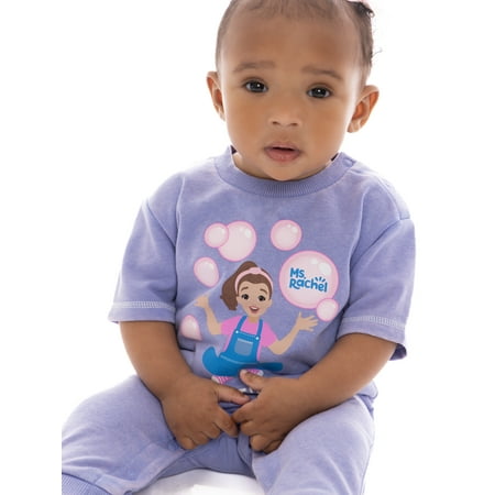 Ms. Rachel Baby Girls' Graphic Romper with Short Sleeves, Sizes 0/3M- 24M