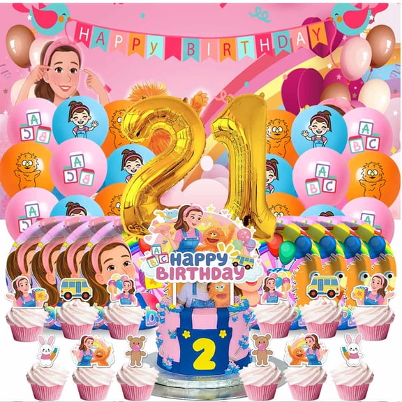 Ms Rachel Balloons Party Supplies 21th Decor Tableware Birthday Cake Topper Decorations Banner Backdrop