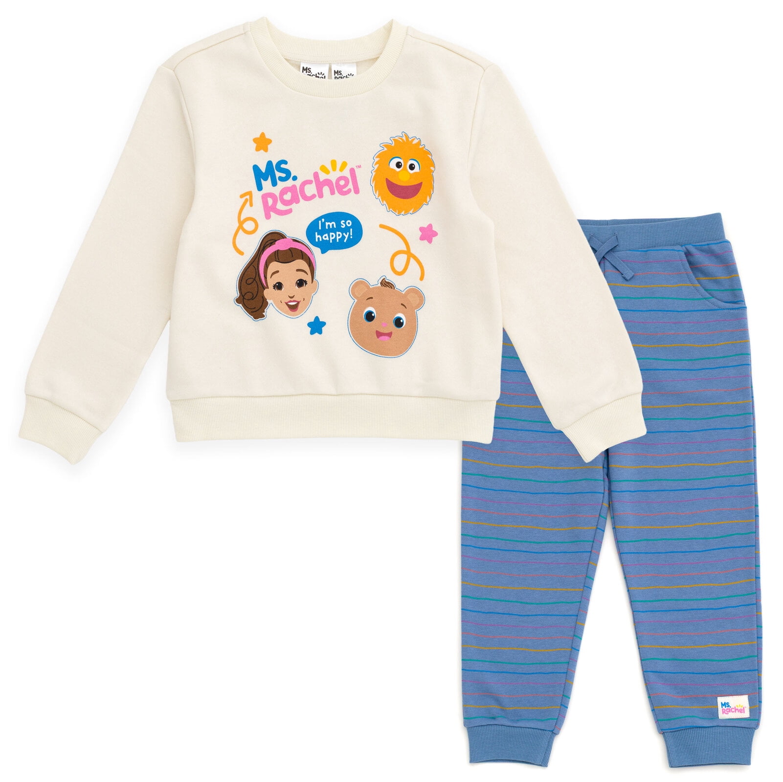 misso bear パッチワーク服 Ms. Rachel Bean Bear Herbie Fleece Sweatshirt & Jogger Set, Infant