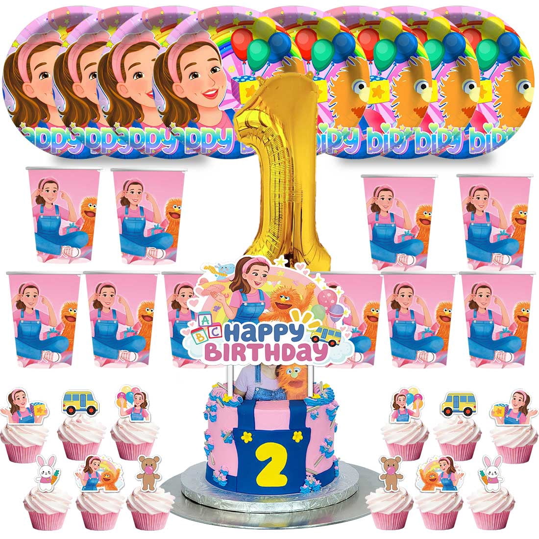 Bailiner Ms Rachel Party Supplies Kit with Plates Cups Cake Topper ...