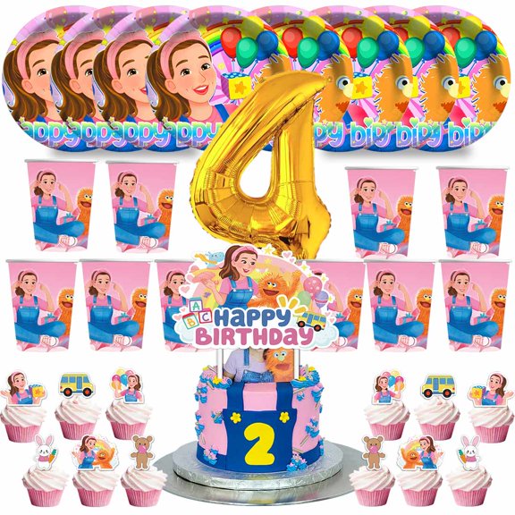 Ms Rachel Birthday 4th Cups Party Supplies Plates Fans Decorations Cake Topper Decor