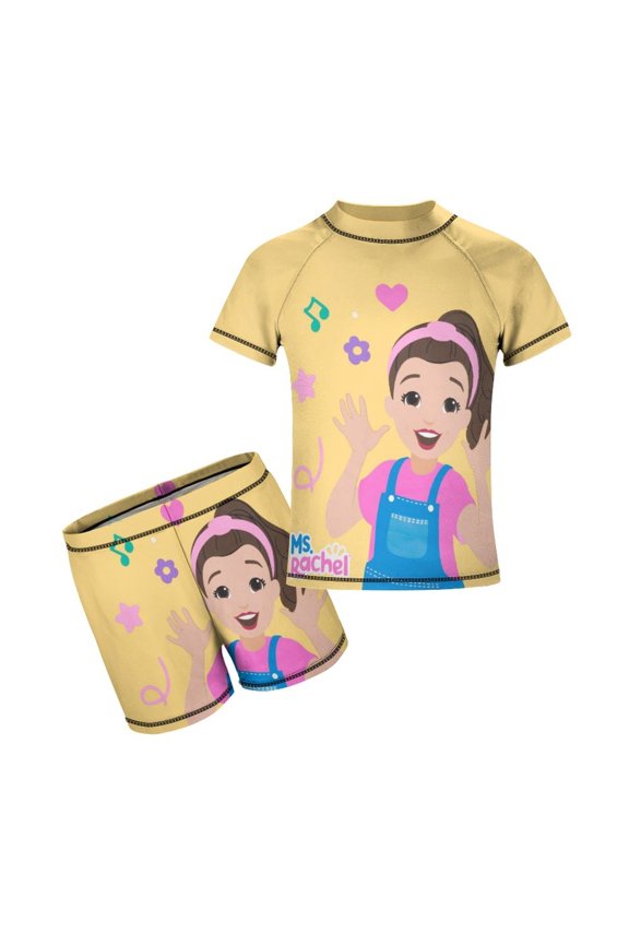 Ms Rachel Boys 2-Piece Swimsuit Set, Short Sleeve Rash Guard & Swim Trunks