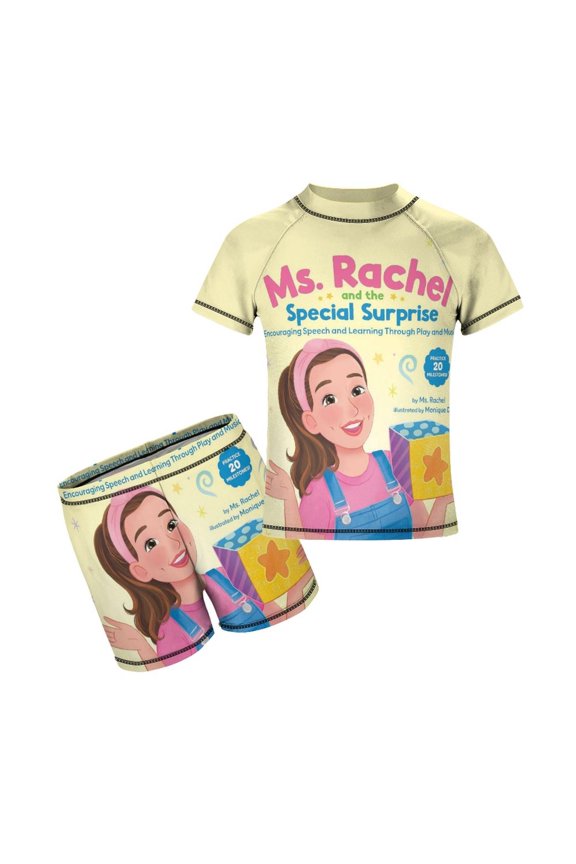Ms Rachel Boys 2-Piece Swimsuit Set, Short Sleeve Rash Guard & Swim Trunks