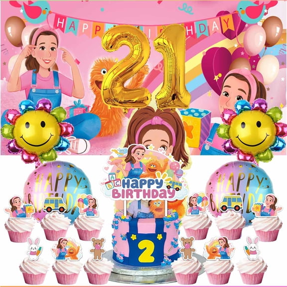 Ms Rachel Party Supplies Decor 21th Kit Balloons Birthday Cake Topper Banner Backdrop Decorations