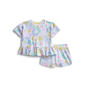 Ms. Rachel Toddler Girls' Short Sleeve Graphic Tee and Matching Ruffle Shorts Set, 2-Piece, Sizes 12M-5T