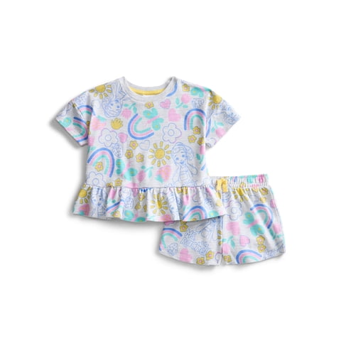 Ms. Rachel Toddler Girls' Short Sleeve Graphic Tee and Matching Ruffle Shorts Set, 2-Piece, Sizes 12M-5T