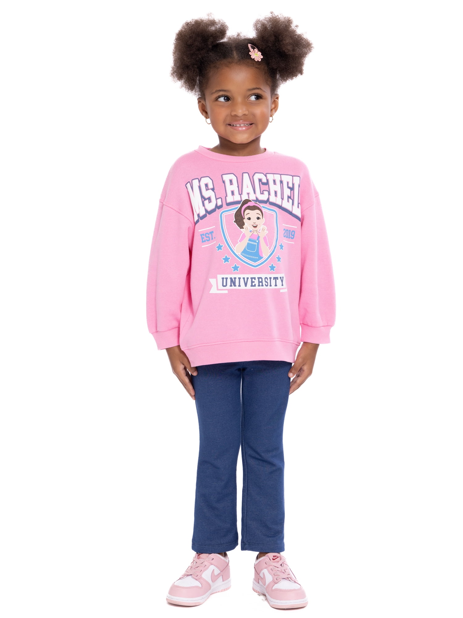 Ms. Rachel Toddler Girls Long Sleeve Graphic Print Sweatshirt and Matching Flare Leggings Set, 2-Piece, Sizes 12M-5T