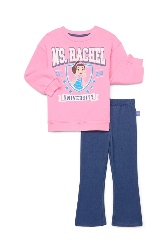 Toddler Girls Long Sleeve Graphic Print Sweatshirt and Matching Flare Leggings Set, 2-Piece, Sizes 12M-5T