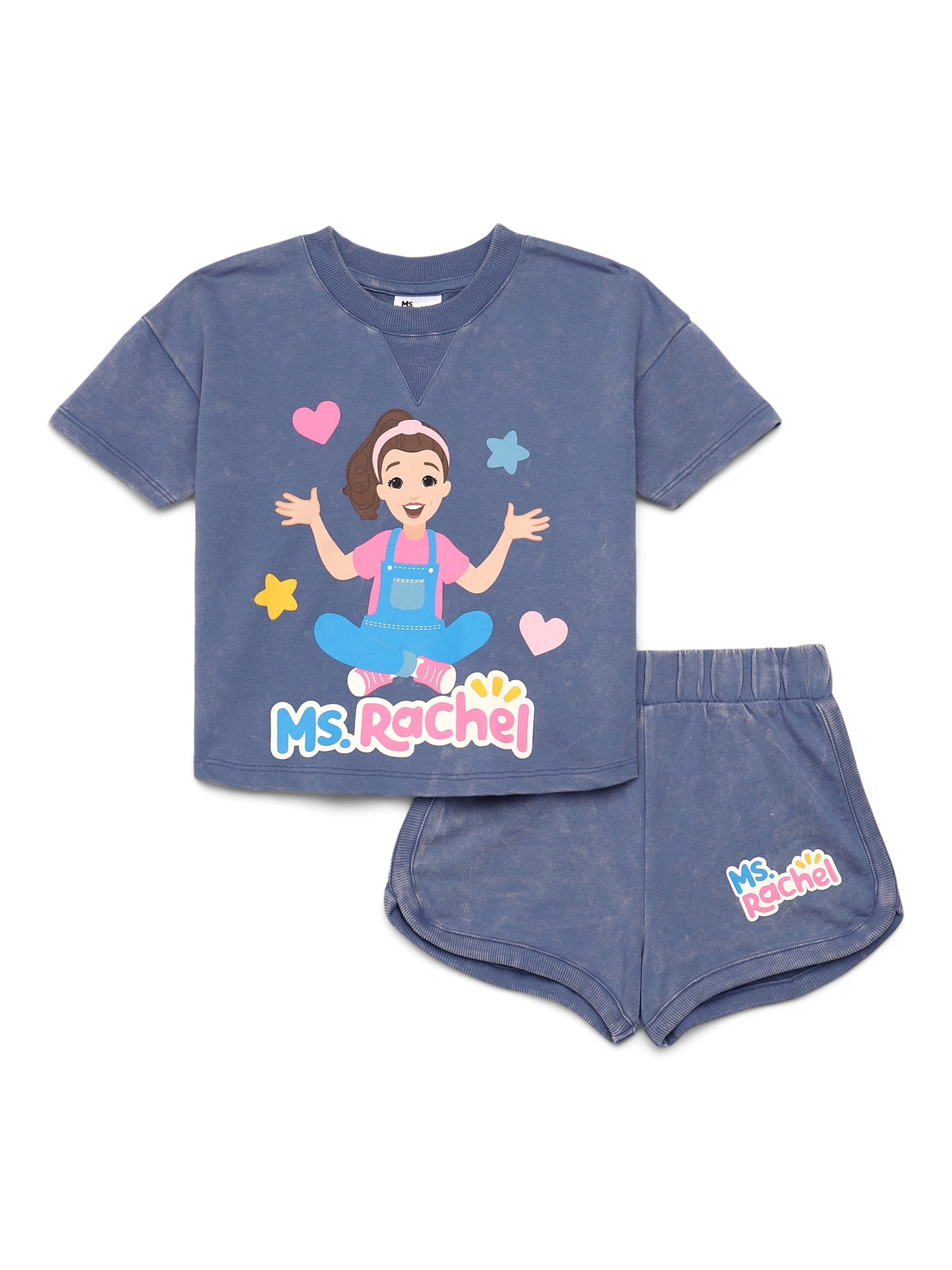 Toddler Girls Washed Crewneck Graphic Top and Shorts Set, 2-Piece, Sizes 12M-5T