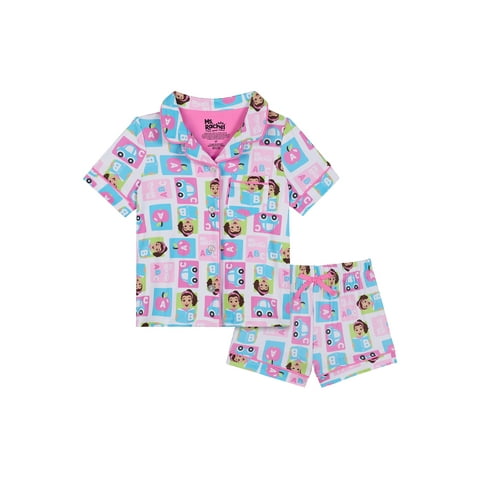 Ms Rachel Toddler Girls Short Sleeve Button Front Top and Sleep Shorts, 2-Piece, Sizes 2T-5T