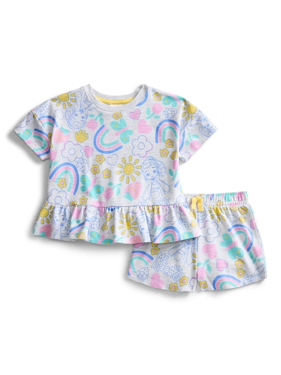 Toddler Girls' Short Sleeve Graphic Tee and Matching Ruffle Shorts Set, 2-Piece, Sizes 12M-5T