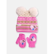 Ms. Rachel Toddler Unisex Ribbed Knit Pom Beanie and Gloves Set, 2 Piece