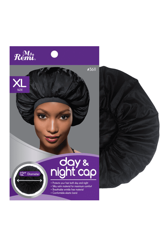 X-Large Black Satin Hair Bonnet for Day and Night Protection