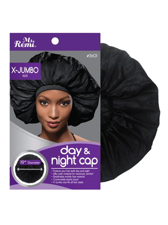 Extra Jumbo Day & Night Cap, 1 Count Women's Hair Bonnet, Black