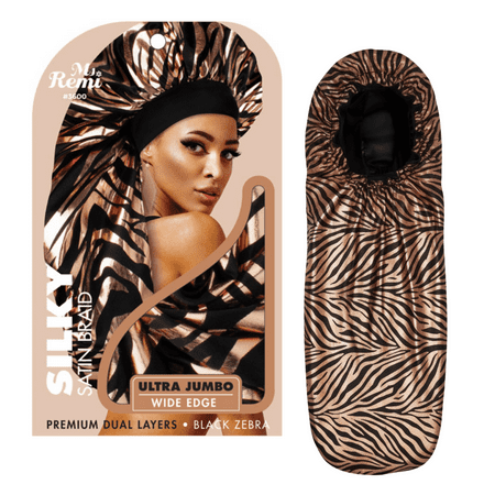 Ms. Remi Ultra Jumbo Silky Braid Sleep Bonnet with Wide Edge in Black Zebra for Women