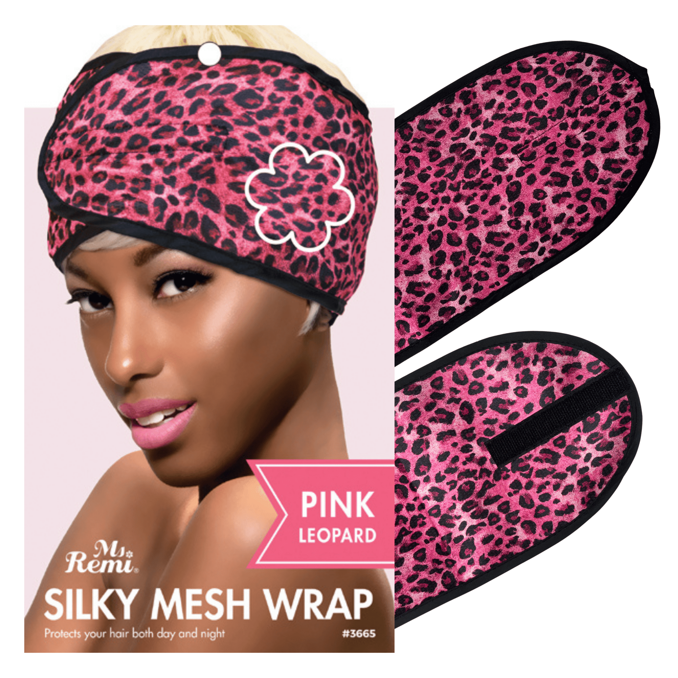 Ms. Remi Silky Mesh Wrap Headband for Women, 1 Count, Pink Leopard