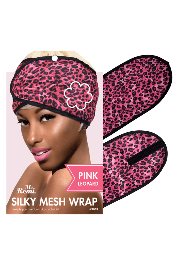 Leopard Silky Mesh Wrap: 1Pc Women's Cozy Fabric Hair Headband, Pink