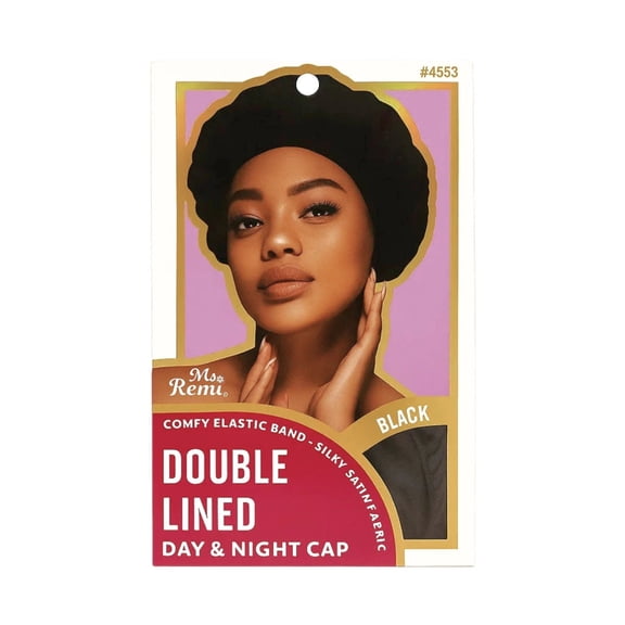 Ms. Remi Premium Deluxe Day & Night Cap Black | Satin Hair Bonnet for Moisture Protection
