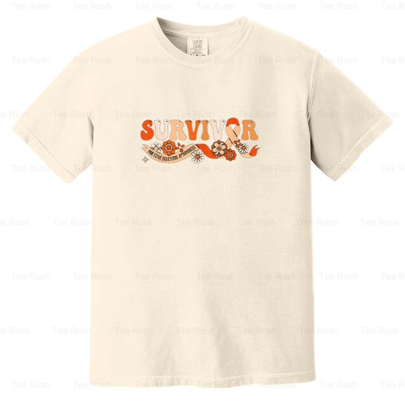 Ms Survivor Multiple Sclerosis Groovy Ribbon Orange Awareness Fight Gift, Comfort Color T-Shirt Unisex, up to 4XL